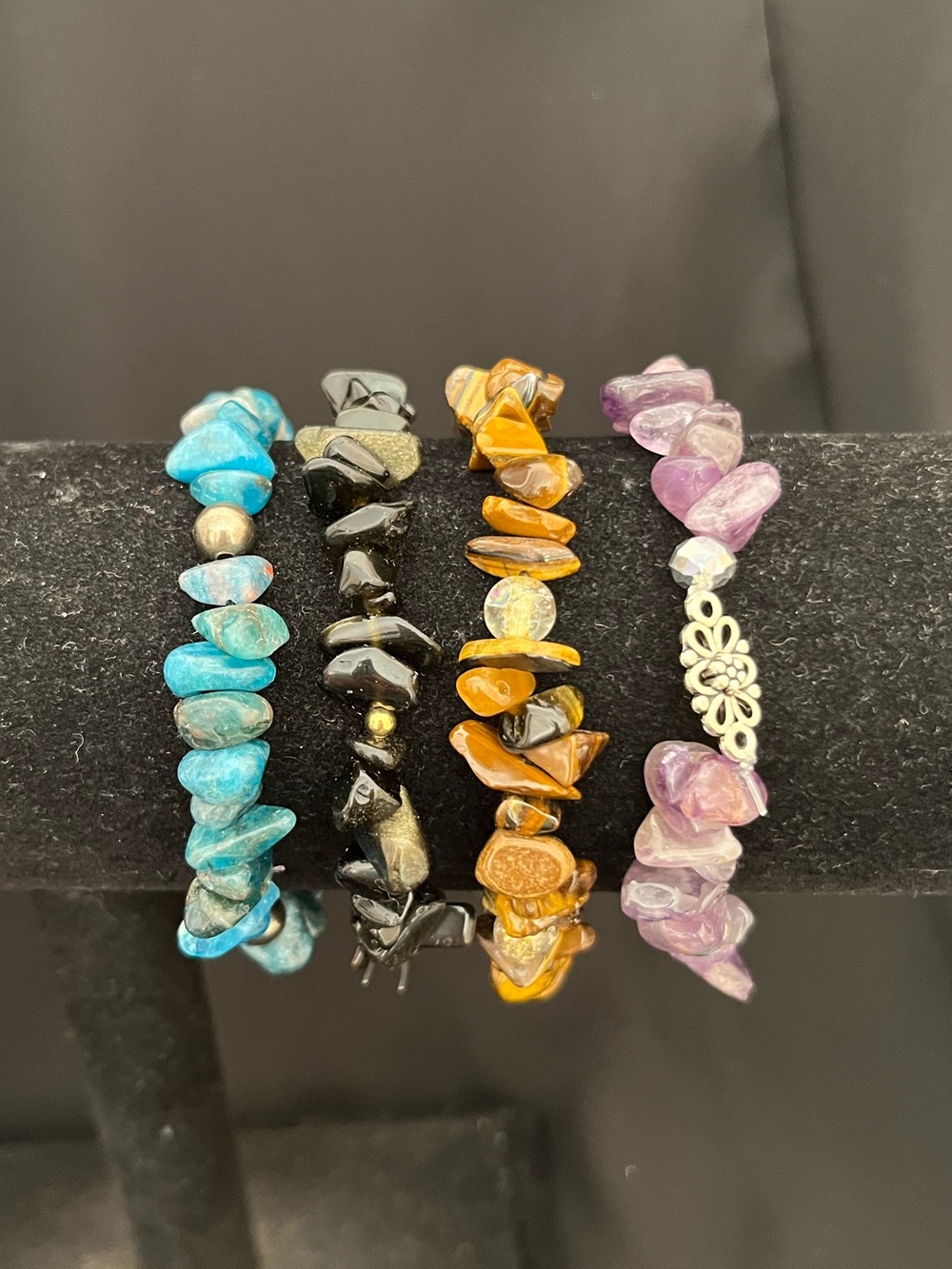 Stackable Gemstone Chip Bracelets - Blue Appetite, Gold Obsidian, Tigers Eye, Am